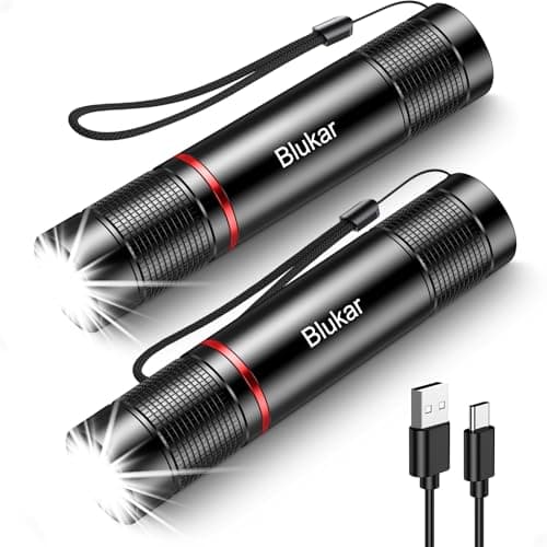 Blukar LED Rechargeable Flashlight 2 Pack, Super Bright Small Handheld Flashlights- Zoomable, Adjustable Brightness, Long Lasting Flash Light, Waterproof Pocket Size Torch Light for Emergency, Camping