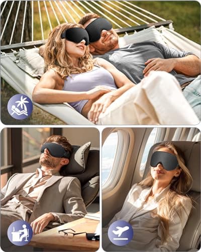 WAOAW Sleep Mask Travel Essentials - 3D Blackout Eye Mask for Sleeping - Soft Breathable Adjustable Light Blocking Eye Covers for Men and Women - Comfortable Night Mask for Travel Flight (Black) — view 3