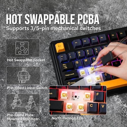 EPOMAKER x Aula F75 Gasket Mechanical Keyboard, 75% Wireless Hot Swappable Gaming Keyboard with Five-Layer Padding&Knob, BT/2.4GHz/USB-C, RGB (Black, LEOBOG Reaper Switch) — view 3