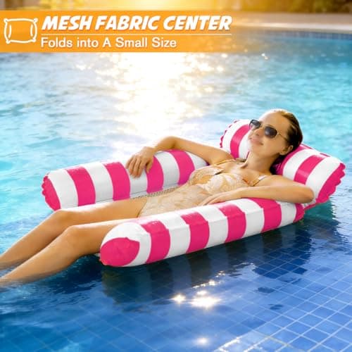 Inflatable Pool Float Hammock – Floating Lounger Chair with Headrest – Durable Mesh Pool Float for Adults – Portable & Comfortable Water Hammock for Swimming Pool, Lake, Beach (Rose) — view 5
