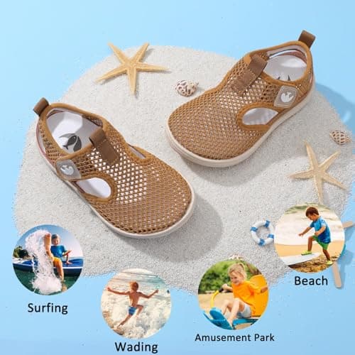 JOINFREE Beach Shoes for Kids Toddler Boys Girls Easy On Off Water Sandals for Pool River Splash Pad Summer Wear Brown 8 Toddler — view 5