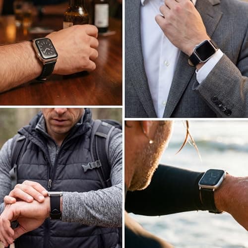BARTON WATCH BANDS Quick Release Top Grain Leather Watch Band Strap, Black Leather/Black Stitching, 22mm — view 3