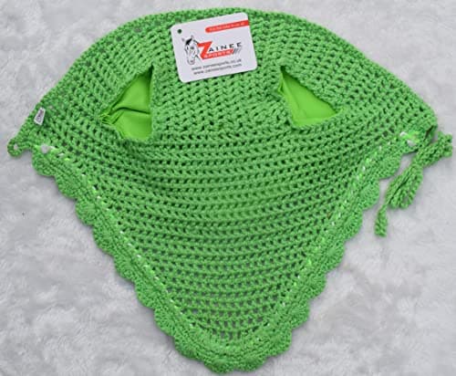 Zainee Sports Handmade Crochet Horse Fly Bonnet – Ear Bonnet Fly Veil for Horses, Breathable Ear Net – Pony, Cob, Full & x-Full (Lime Green, Extra - Full) — view 5