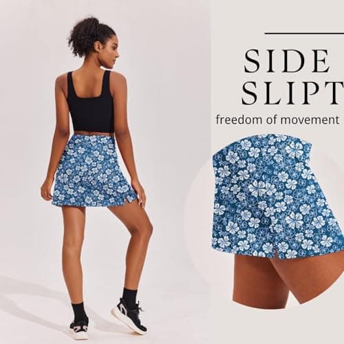 Ekouaer Skort Golf Skirts for Women Tennis Athletic Skirt Inner Shorts Pocket Floral Running Workout Sports Skorts,Teal Pattern — view 3