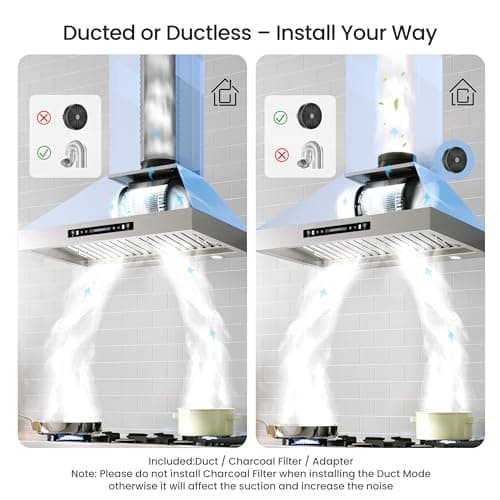 IKTCH 30 inch Wall Mount Range Hood, 390 CFM Low Noise Kitchen Vent Hood, Ducted/Ductless Convertible, Kitchen Chimney Vent Stainless Steel with Gesture Sensing & Touch Control Switch Panel — view 4