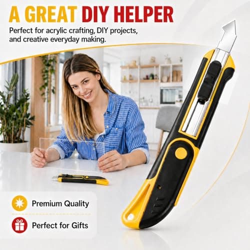 DIYSELF Professional Plexiglass Cutter Knife, Acrylic Cutter, Scoring Knife with 10 Extra SK5 Blades for Plexiglass Cut to Size, Acrylic, ABS, PVC, Plastic Cutting Tool for DIY, Home Repair, Crafts — view 2