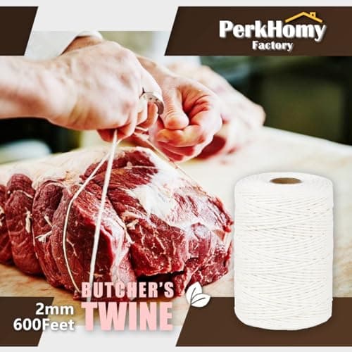SMART&CASUAL 600 Feet 2mm Cotton Butcher Twine String Soft Food Safe for Cooking Craft Baker Kitchen Meat Turkey Sausage Roasting Gift Wrapping Gardening Crocheting Knitting — view 5