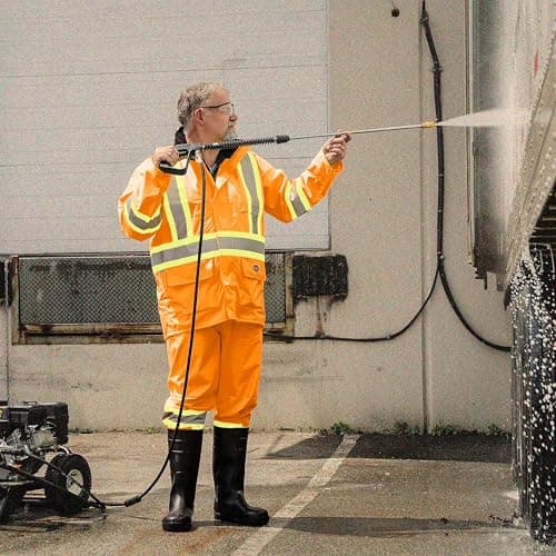 Pioneer Hi Vis Waterproof Heavy Duty Rainsuit - Hooded Rain Jacket and Bib Pants - 210D Oxford Poly/PVC - Orange — view 12