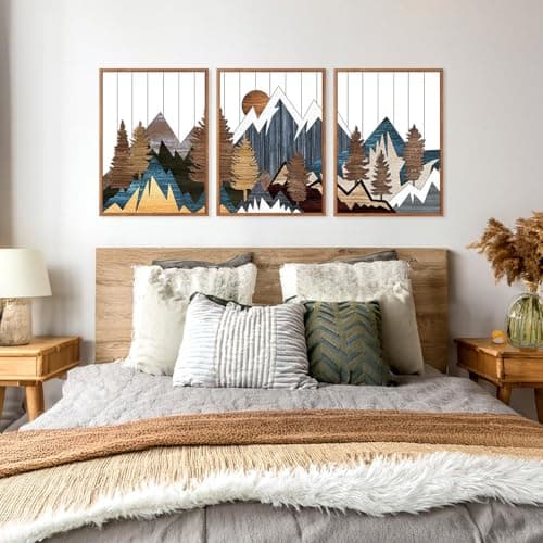 CHDITB Mountain Wall Art Set, Country Woodcut Wall Decor, Rustic Geometric Forest Pictures Artwork, Nature Landscape Wall Decor, National Park Framed Canvas Paintings For Living Room Bedroom 16"x24"X3 — view 4