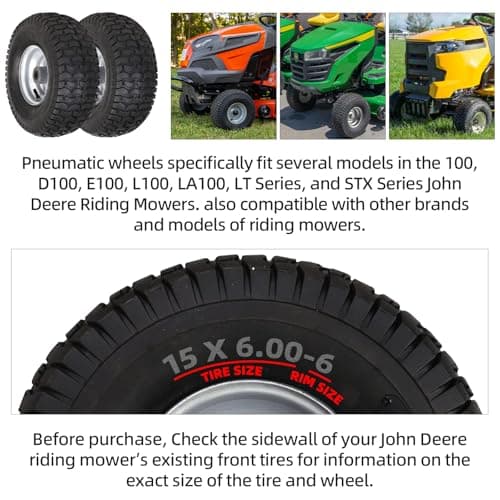 AR-PRO (2-Pack) 15 x 6.00-6 Front Tire and Wheel Assembly for Riding Mower Lawn Tractor, 3" Centered Hub, 3/4" Sintered Iron Bushings, 4Ply Pneumatic with Turf Tread — view 5