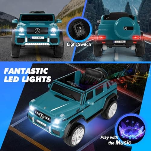 JOYLDIAS Kids Ride On Cars, Licensed Mercedes-Benz Maybach G650S, 12V7AH Battery Powered Toy Electric Car for Kids W/LED Underglow Lights,Remote Control,2 Motors,3 Speeds,Music,Bluetooth,Peacock Blue — view 5