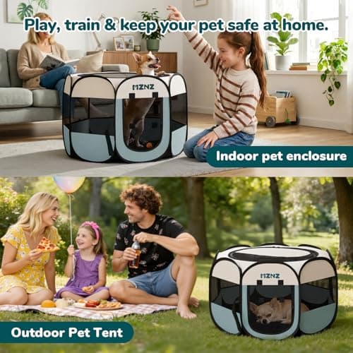 MZNZ Dog Playpen, Portable Cat Playpen Crate Indoor for Dogs Cats Rabbits, Foldable Small Animal Guinea Pigs Bunny Cage Enclosure for Outdoor, Pop Up Dogs Cats Tent Kennel with Carrying Case, Grey — view 4