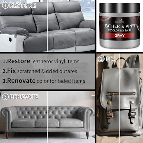 Leather Recoloring Balm and Leather Repair Kit for Furniture, Gray Leather Dye for Couches, Car Seats, Leather Paint & Stain for Sofa, Chairs, Bags, and More — view 2