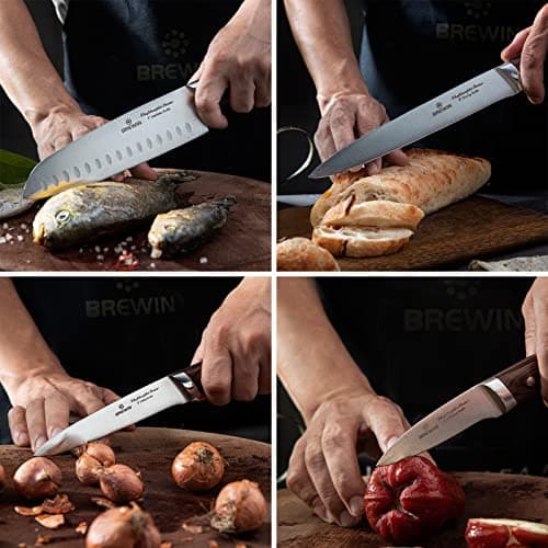 Brewin CHEFILOSOPHI Japanese Chef Knife Set 5 PCS with Elegant Red Pakkawood Handle Ergonomic Design,Professional Ultra Sharp Kitchen Knives for Cooking High Carbon Stainless Steel — view 5