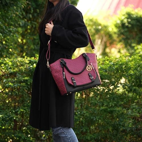 MKF Collection Shoulder Bag for Women, PU Leather Pocketbook Top-Handle Crossbody Purse Tote Satchel Handbag By Mia K, Talula Black, Large