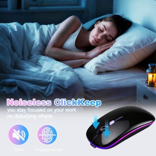 AZTZATZ Wireless Bluetooth Mouse Rechargeable Long Lasting Dual Mode - BT 5.2 & 2.4G Silent RGB LED Mice, Slim Portable Ergonomic Mouse for Laptop/PC/Tablet/MacBook/iPad/Apple Devices(Matte Black) — view 4