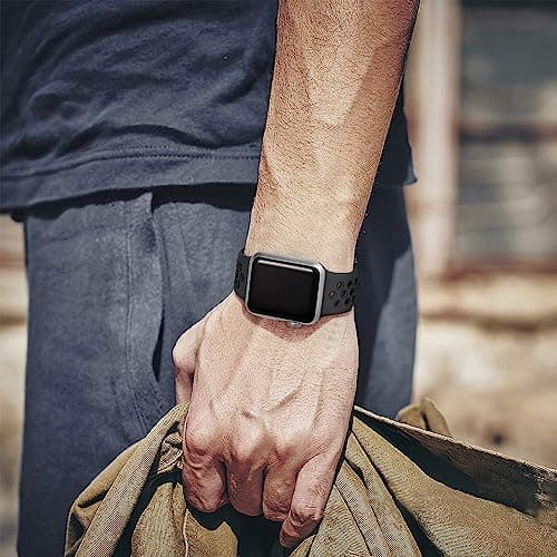 Lerobo Compatible with Apple Watch Band 44mm 45mm Series 10 11 46mm 42mm 49mm Men Women,Soft Silicone Breathable Sport Band Compatible for Apple Watch Ultra SE 3 2 for iWatch Series 9 8 7 6 5 4 3 Black — view 6