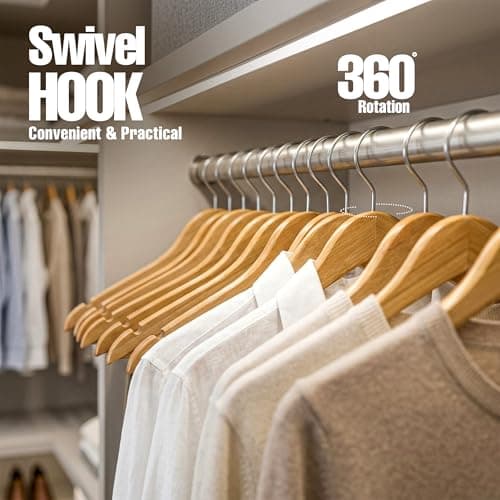 Utopia Home Premium Wooden Hangers 20 Pack - Heavy Duty & Durable Coat Hanger - Wood Hanger with 360-Degree Rotatable Hook - Clothes Hangers with Non-Slip Shoulder Notches For Shirts & Coats (Natural) — view 4