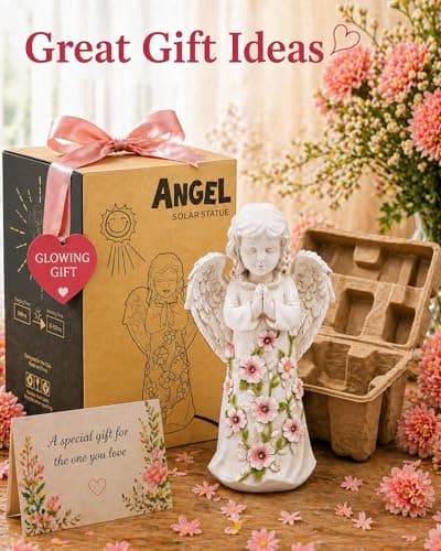 Angel Outdoor Garden Decor Statues – Solar Garden Figurines Gifts for Mom Grandma or Cemetery Decorations for Grave Garden Memorial Stones