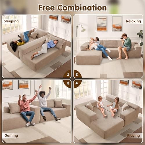 ovios 104" Cloud Boneless Couch with L-Shape Chaise,Modern Sectional Modular Sofa with Deep Seat, Upholstered Couches for Living Room Bedroom,No Assembly Required, Camel (Corduroy Fabric) — view 5