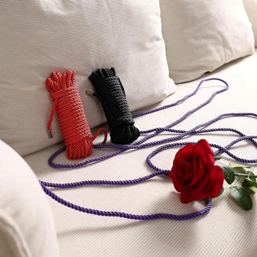 Soft Silk Tying Rope - Skin-Friendly Shiny Colored Nylon Binding Ropes, Durable Multi-Purpose Satin Braided Twisted Decorative Cord, Thickness 8MM, Each 32-Foot Long (2 Purple)