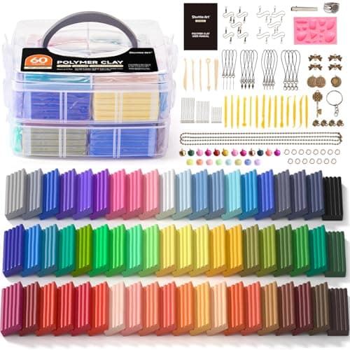 Shuttle Art Polymer Clay Kit, 60 Colors Oven Bake Clay for Kids, 19 Sculpting Tools, 16 Accessories, Non-Sticky, Non-Toxic DIY Crafts for Kids Adults