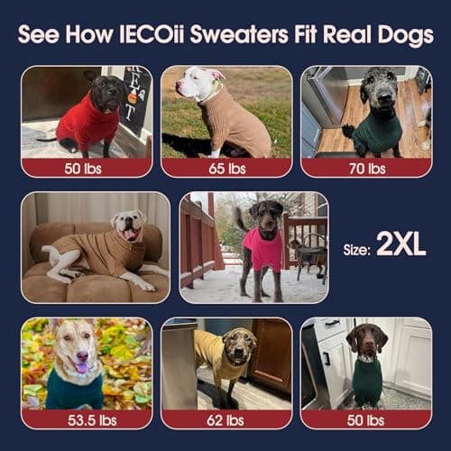 IECOii XXL Dog Sweater,Thermal Knit Big Dog Sweater Christmas,Pet Turtleneck Doggy Sweatshirt for Extra Large Dogs Boy Girl,Stretchy Large Dogs Cold Weather Outfit Pitbull Clothes,(Green XXL) — view 3