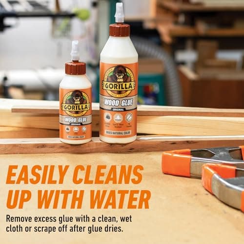 Gorilla Wood Glue, 8 oz., Water Resistant PVA Wood Glue for Indoor & Outdoor Projects, Fast Clamp, Natural Color, Paintable & Sandable — view 6