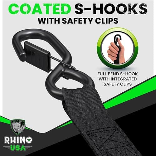 Rhino USA Retractable Ratchet Straps (4-Pack) - 1 Inch x 10 Feet (1,209lb Break Strength) - Auto Self Retracting Tie Down Straps for Truck, Cargo Trailer, Motorcycle, ATV, UTV - Black — view 4