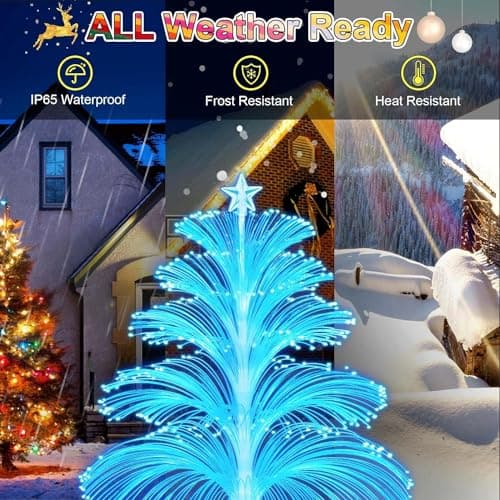 3PCS Solar Christmas Decorations Trees Lights Outdoor Waterproof Solar Christmas Tree Jellyfish Lights 5 Layer Optical Fiber 7 Color Changing for Pathway Lawn Patio Solar Christmas Lights Outdoor — view 4