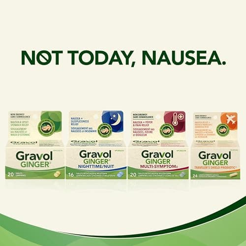 Gravol Ginger - Nausea and Upset Stomach Relief with Organic Ginger Extract - Made in Canada - Non-Drowsy,Taste-Free and Easy to Swallow - 24 Liquid Gel Capsules (Pack of 1) — view 5