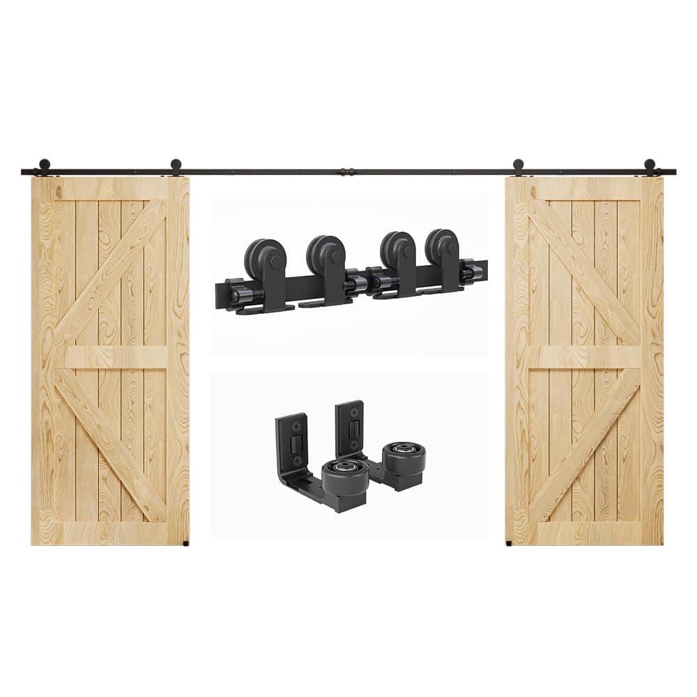LTIYITL 274CM (9FT) Herraje Para Puerta Corredera Kit de Granero Accesorio de Armario Con Rodillo de Riel Para Puerta Doble,Contiene Guía de Suelo Ajustable — view 2