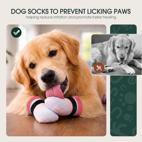 Kuoser Dog Grippy Socks for Senior Dog, Dog Socks for Hardwood Floors Hot Pavement, 4Pack Anti Slip Traction Control Booties Paw Protectors for Small Medium Large Dogs, Pink L — view 2