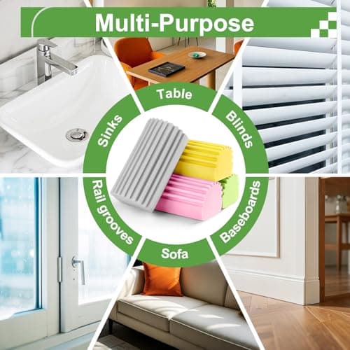 Jeymei 4-Pack Damp Clean Duster Sponge,Damp Dusting Sponge,Duster Baseboard Cleaner Sponge with Ridges,Reusable Wet Duster Sponge,Household Cleaning Sponges for Blinds(Grey,Yellow,Pink,Green) — view 4