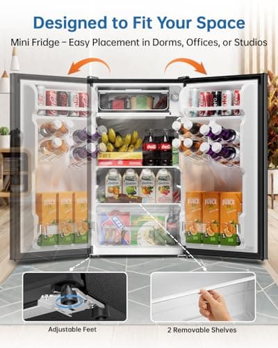 Frostorm 3.2 Cu Ft Mini Fridge with Freezer - Energy Efficient, Large Capacity Single Door Upright Freezer for Bedroom, Office & Dorm | Small Fridge, Reversible Door, ETL Certified(Black) — view 5