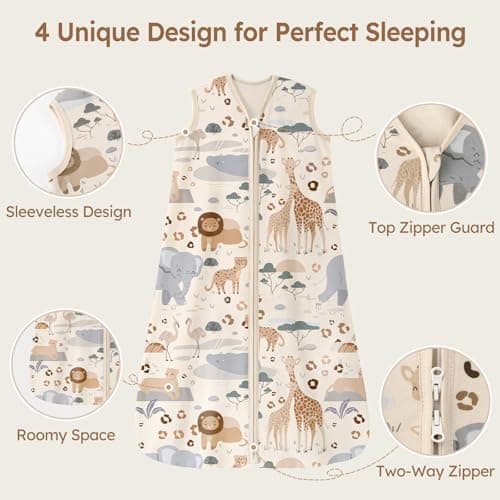 Unnivoll Baby Sleep Sack 6-12 Months 100% Cotton Lightweight 0.5 TOG Wearable Blanket Baby Sleep Bag with 2-Way Zipper for Newborn Infant Apricot Elephant — view 2