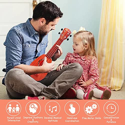 17 Inch Kids Ukulele Guitar Toy 4 Strings Mini Children Musical Instruments Educational Learning Toy for Toddler Beginner Keep Tone Anti-Impact Can Play with Picks/Strap/Primary Tutorial — view 4
