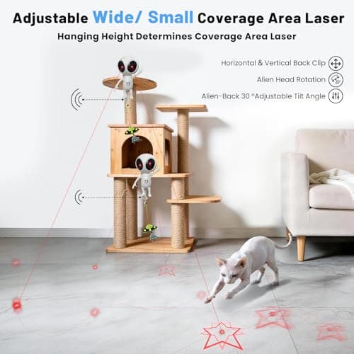 ORSDA Laser Cat Toys, 2 in 1 Automatic Dual Laser & Catnip UFO Dangler Cat Toys for Indoor Cats, Truly Random Trajectory Radar Motion-Activated, Rechargeable 4 Modes, Clamp Design, White — view 3