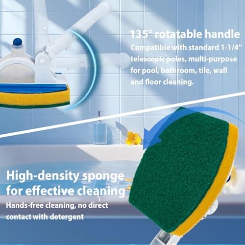 KGC Handheld Pool Scrub Brush with a Replacement Sponge, Pool Must Have Scouring Sponge Pad - Non-Scratch Cleaner for Pool Tile Grout, Vinyl Liners, Spas, Hot Tubs, Kitchen & Bathroom Tub Shower — view 2