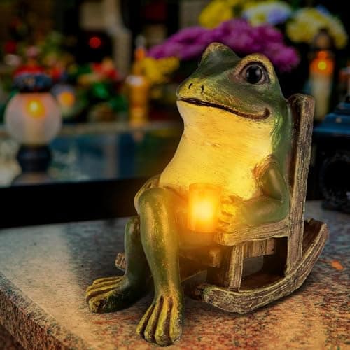 Solar Frog Garden Ornaments Outdoor, Home Decor Garden Frogs Figurine with Waterproof Led Lights Decorations for Patio Balcony Yard Unique Housewarming Gifts for Patio,Yard,Lawn Ornament