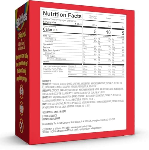 The Jel Sert Company Skittles Singles to Go Drink Mix Variety Pack, Sugar Free - 30 Sticks