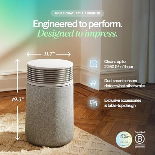 BLUEAIR Blue Signature SP3i Air Purifier for Medium Rooms up to 2,250 sq ft, HEPASilent Filtration, WiFi Smart Control, Auto Mode, Odor & Smoke Removal, Pet Hair & Dust, AHAM Verified, Table Design