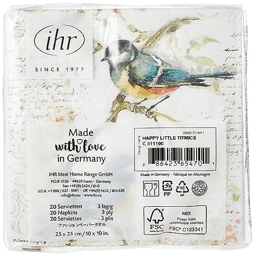 Boston International IHR Cocktail Beverage Paper Napkins, 20-Count, 5 x 5-Inches, Happy Little Titmice — view 3