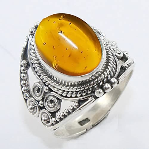 Solid 925 Sterling Silver Ring For Womens Amber Ring Sterling Silver Engagement Ring Bezel Set Gemstone Ring — view 2