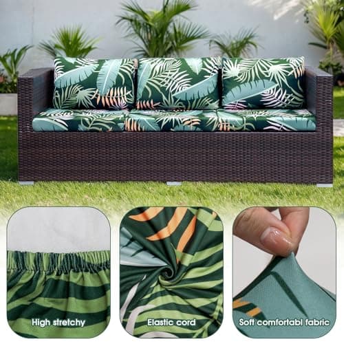 OKYUK 8pcs Stretch Patio Sofa Couch Cushion Covers,Outdoor Cushion Covers Replacement,Couch Slipcovers Sofa Seat Cover Cushion Cover Porch Patio Washable Furniture Protector(Cover Only,Green Forest) — view 2
