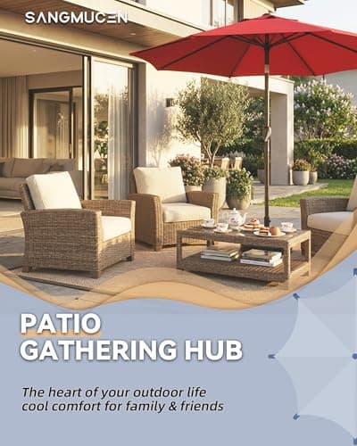 SANGMUCEN 7.5ft Patio Umbrella - 8 Sturdy Ribs Outdoor Umbrella with 30° Dual-Tilt, UPF 50+ UV Protective Waterproof Market Parasol de Patio for Garden, Pool, Balcony & Bistro Tables, Red HPU075R — view 14