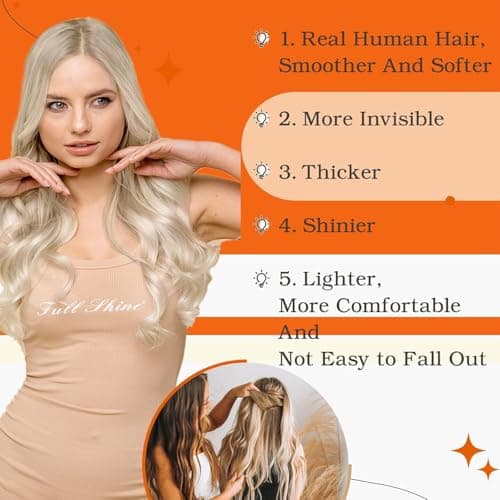 Full Shine Tape in Hair Extensions Human Hair 12 Inch Color 60 Platinum Blonde Adhesive Hair Extensions for Women 30 Grams 20 Pcs Tape in Extensions Real Human Hair Invisible Extensions — view 6