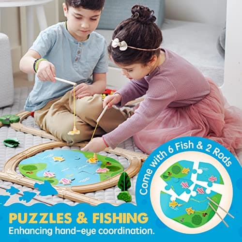 Tiny Land 110PCS Wooden Train Set, Toy Train with Tracks for Kids Ages 3-7 — view 3