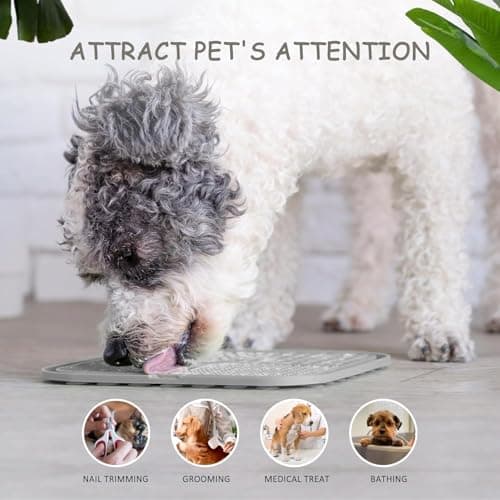 ChefAide 2 Pack Lick Mat for Dogs,Cats,Upgraded 8.5×8.5 inches Licking Mats with Suction Cups,Slow Feeder Licking Pad for Anxiety Relief and Boredom Reducer,Suitable for Dog Training (Khaki+Dark Gray) — view 4