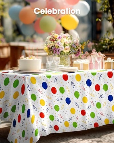 Pureegg Plastic Table Cloth Disposable 10 Pack, 54 x 108 Inch Table Cloths, Birthday Party Decorations, Picnic, White Tablecloths, Rectangle, Colorful, Rainbow Cover, Leakproof & Sturdy, Balloon — view 8